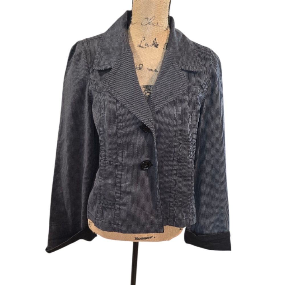 Talbots Vintage Women's Gray Pinstripe Whimygoth Jacket Blazer‎ Size 10P PETITE